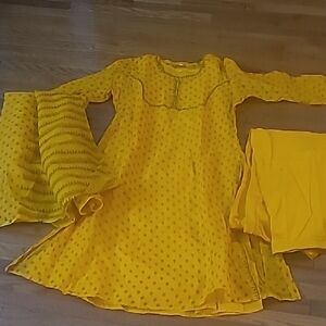Yellow Printed Tunic Top with Matching Pieces